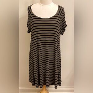 Old Navy Olive Black Striped Jersey Knit SZ XL Earthy Grunge Boho Swing Dress